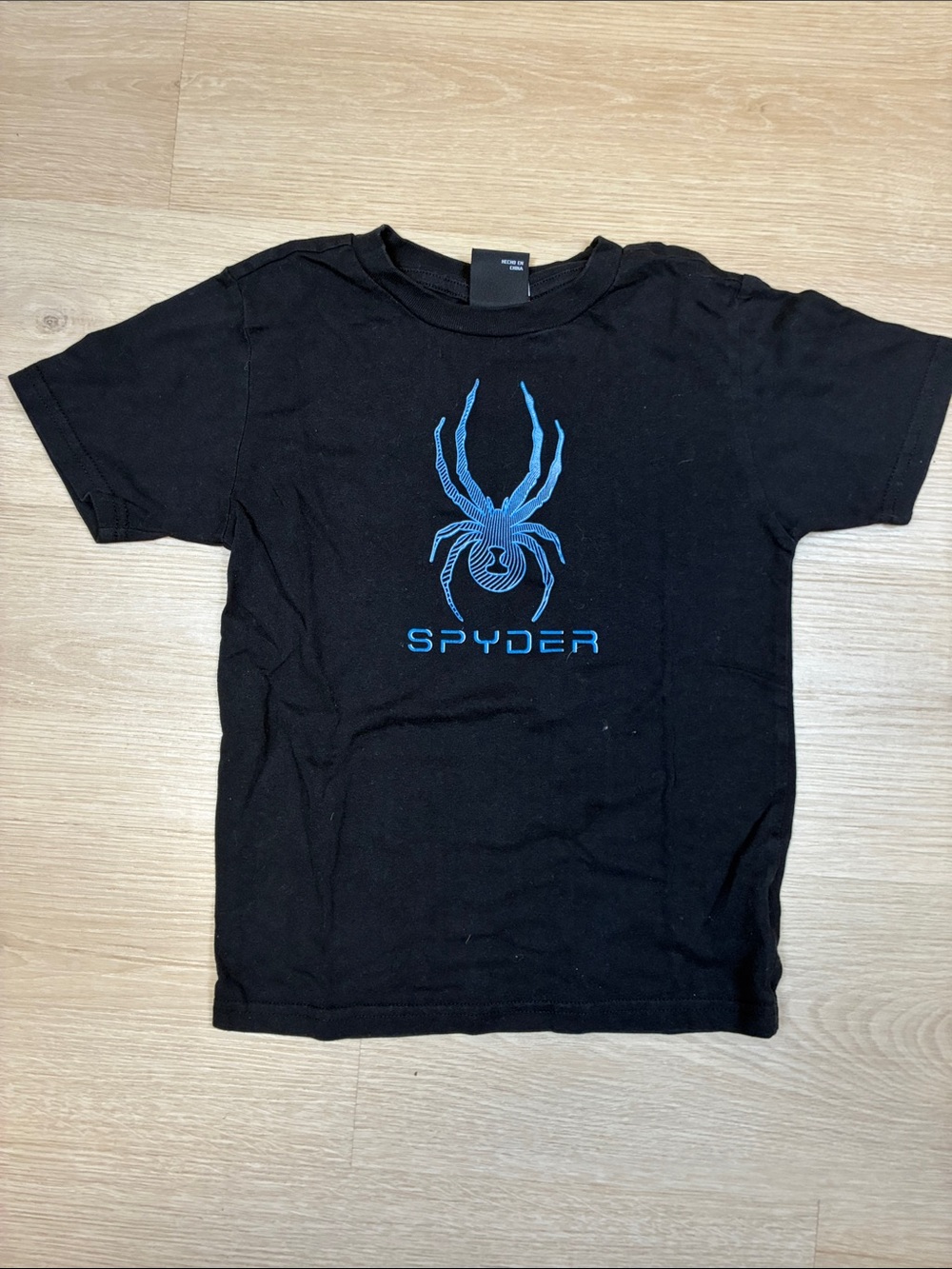 Spyder Black Tee with Blue Spider Graphic